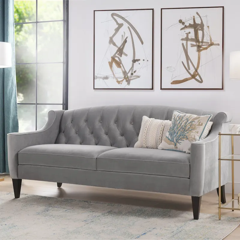 Tufted Upholstered Sofa with Cushioned Seat and Solid Wood Frame