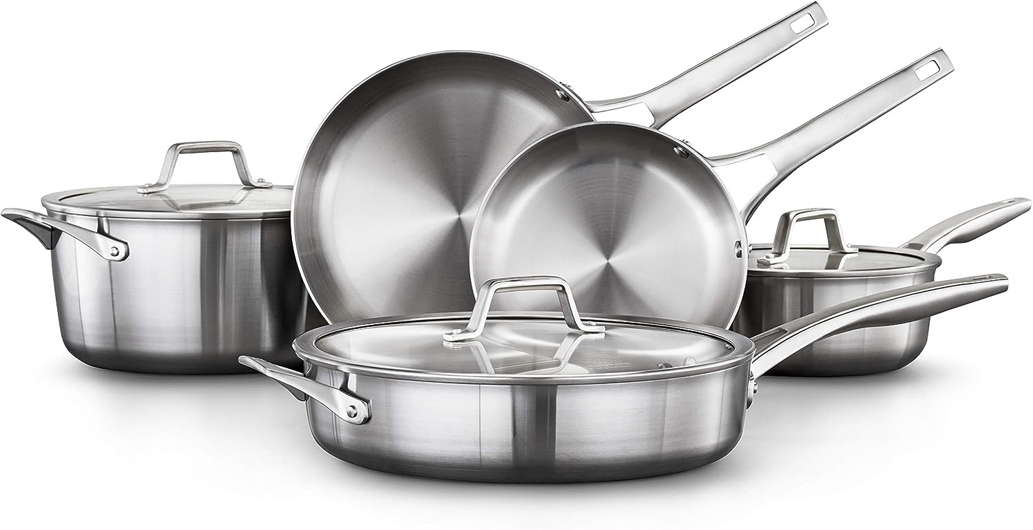 13-Piece Pots and Pans Set, Stainless Steel Kitchen Cookware with Stay-Cool Handles and Steamer Insert, Dishwasher Safe, Silver