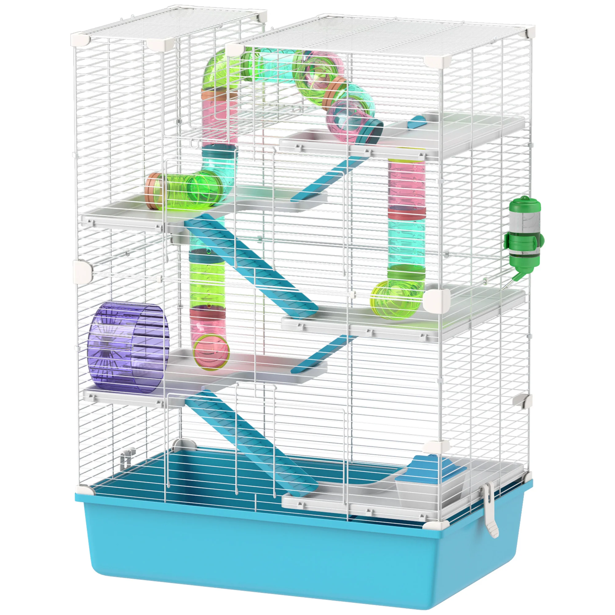 PawHut Hamsterkäfig Kleintierkäfig 6 Etagen Röhrensystem Doppel-Turm