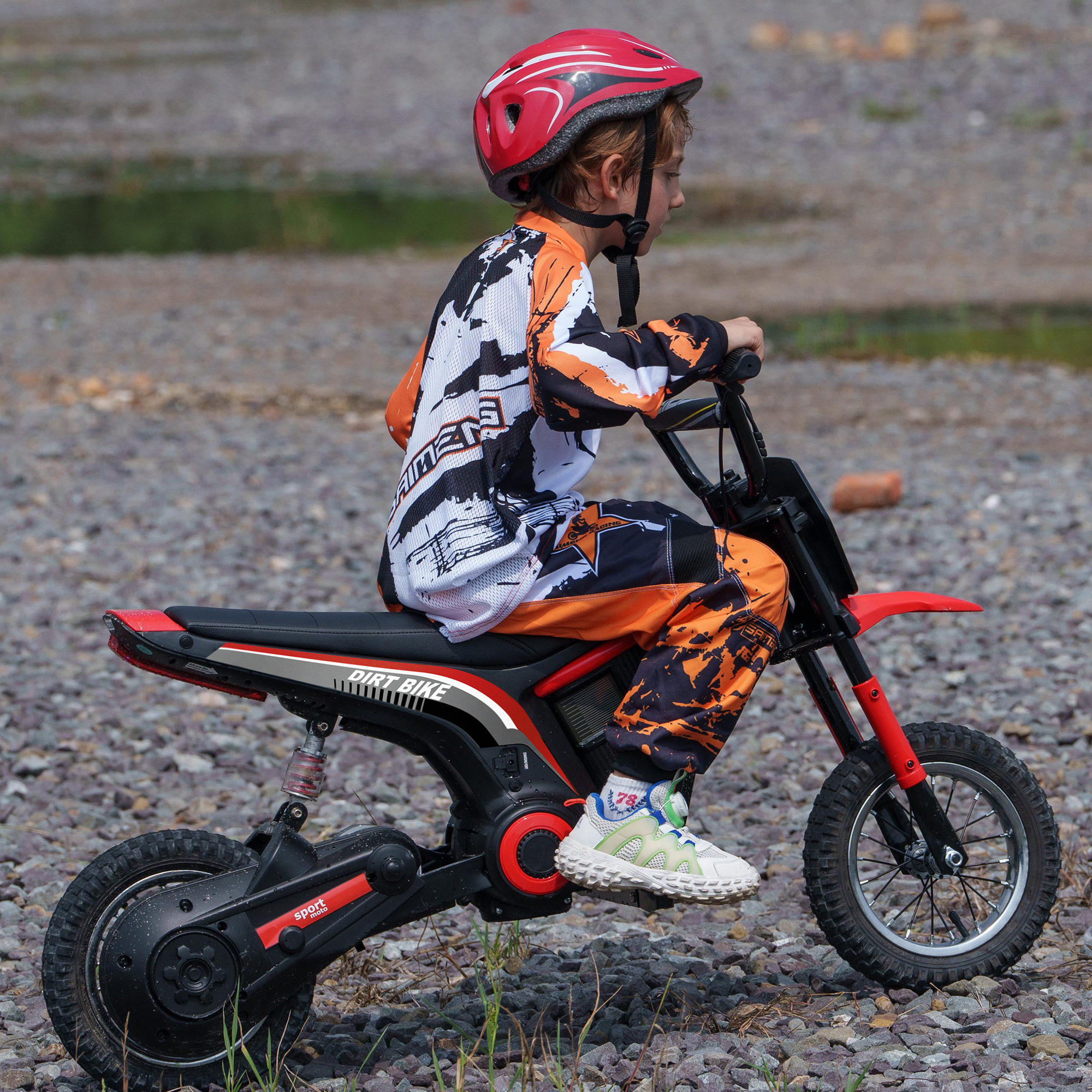 HOMCOM Elektrische Kindermotorfiets, 24V met Toeter en Verlichting, Draaigashendel, 8-16 km/u, 8-12 Jaar, Rood
