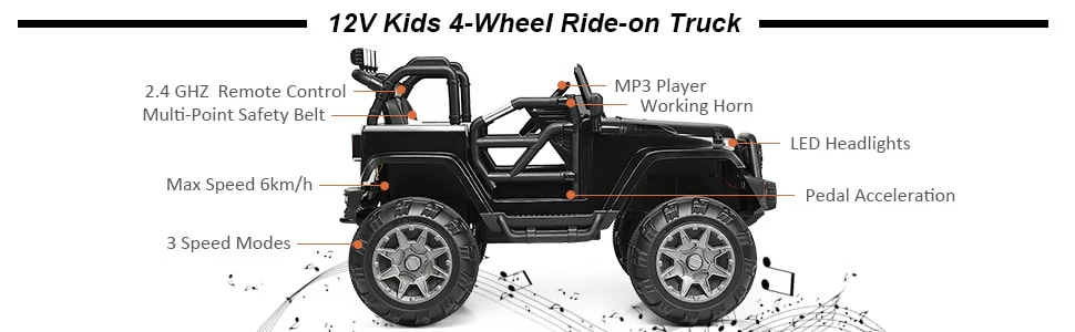 Eletriclife 12V Kids Remote Control Riding Truck Car with LED Lights