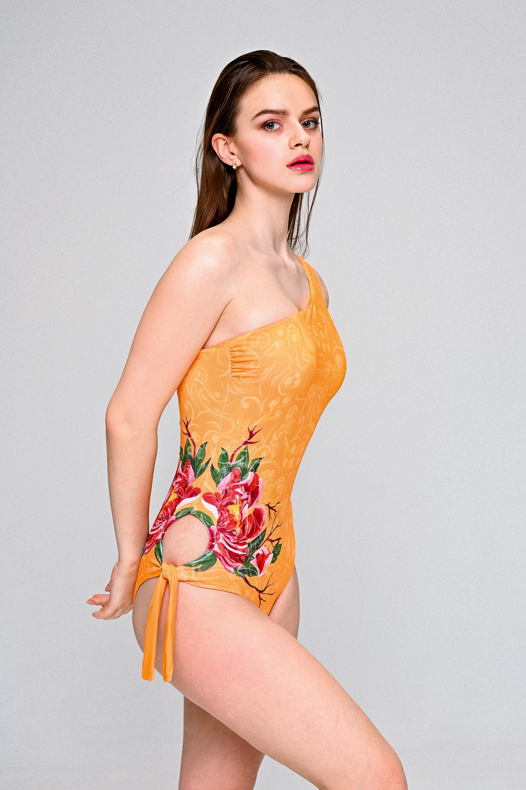 Asymmetric single shoulder with side strap 'Red Ginger' swimwear