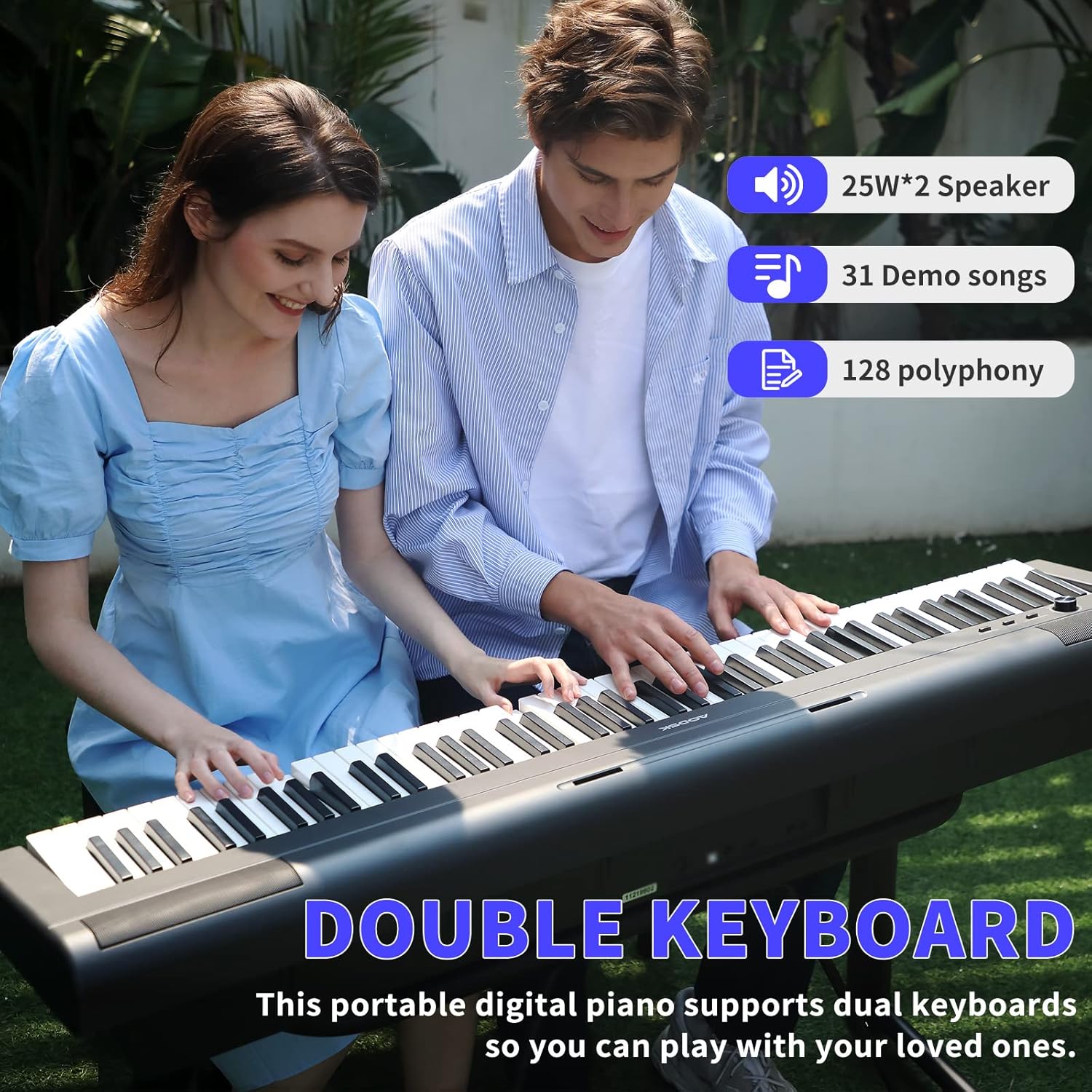 AODSK S-200 88-Key Weighted Digital Piano, Hammer Action, Black, with Sustain Pedal & Stereo Speakers