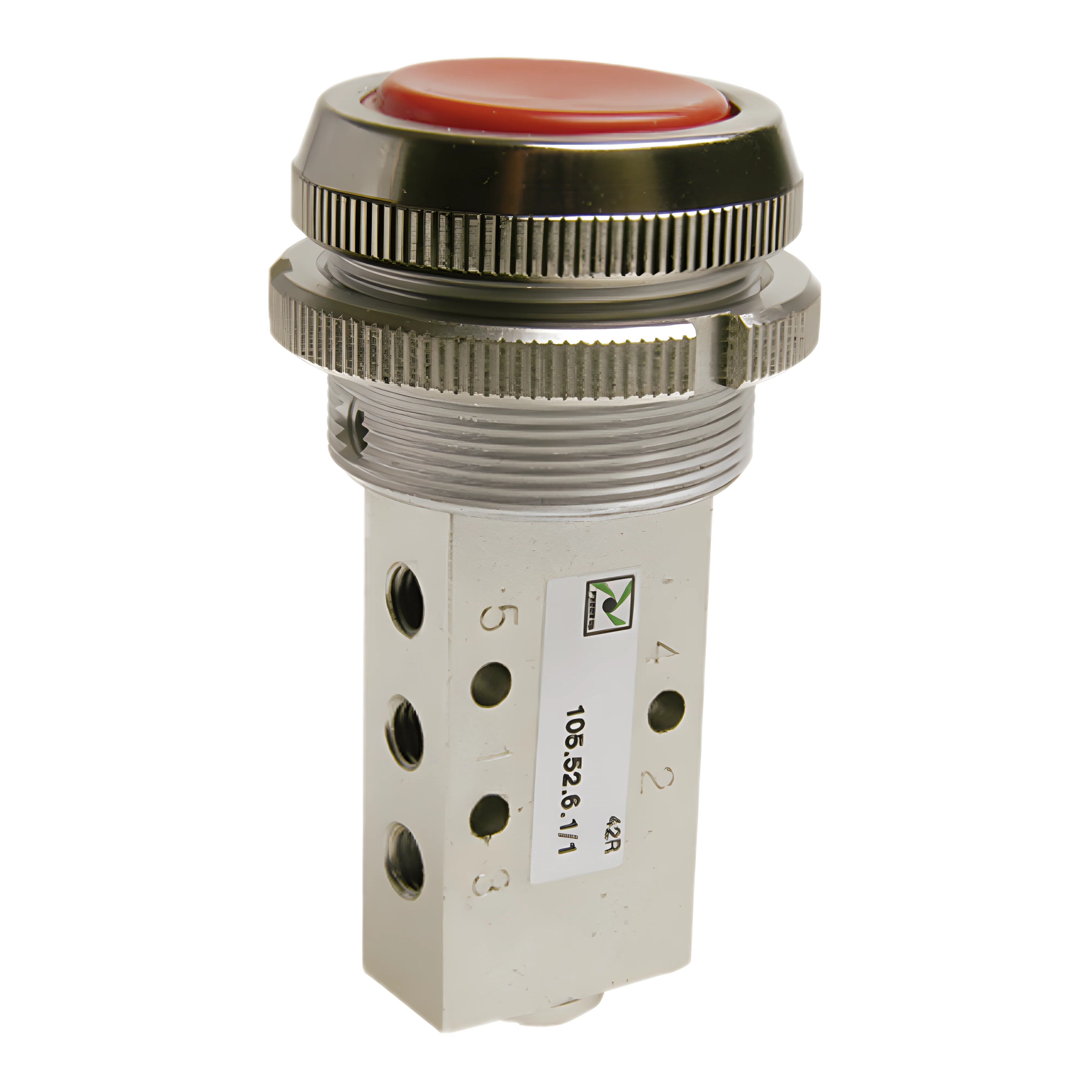 Pneumax 105.52.6.1/1 M5 - 5/2 30mm Push Button Spring Valve Red