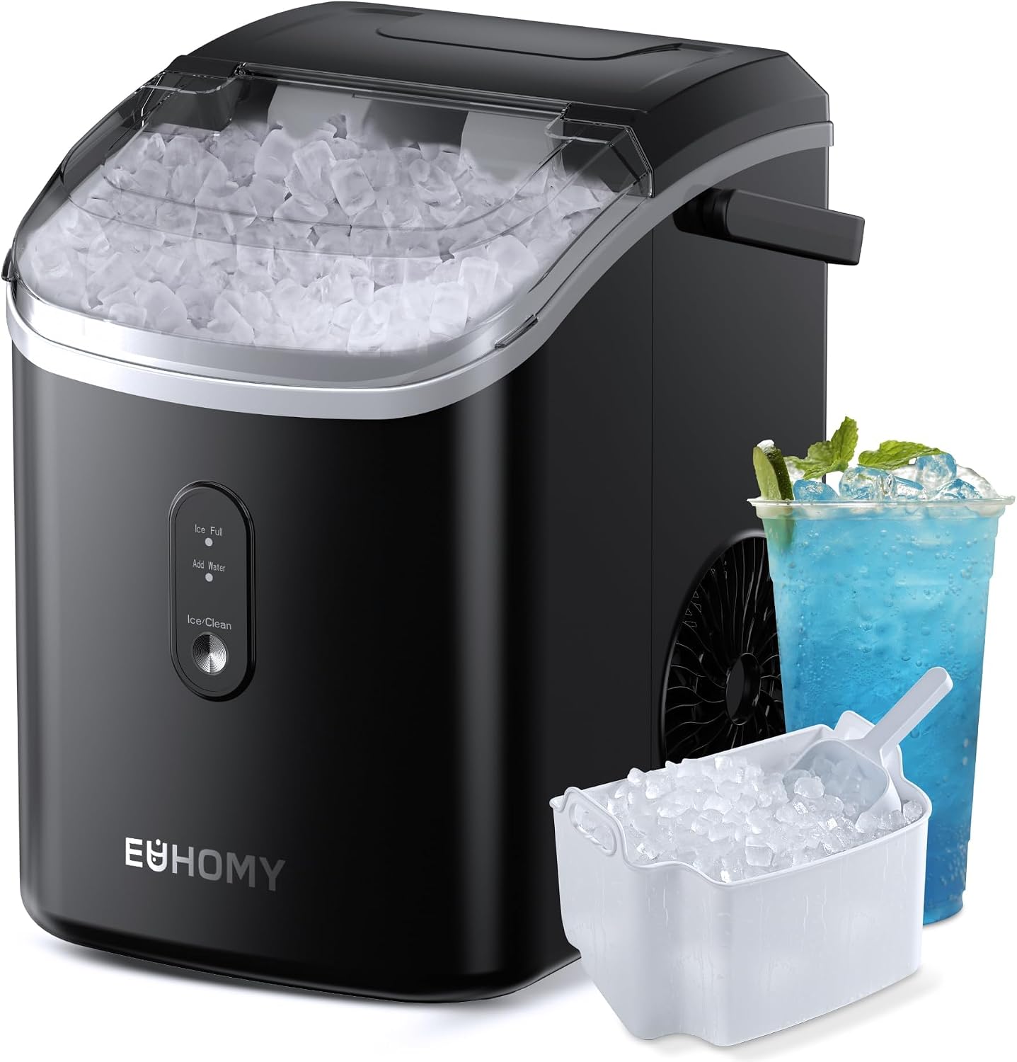 EUHOMY Eiswürfelmaschine Klein, 12KG Eiswürfelbereiter Ice Maker, 9 Würfel in 6 Minuten fertig, Schwarz Eiswürfelmaschine mit Tragbarem Griff, 12KG/24H, Selbstreinigendes Eiswürfelmaschinen