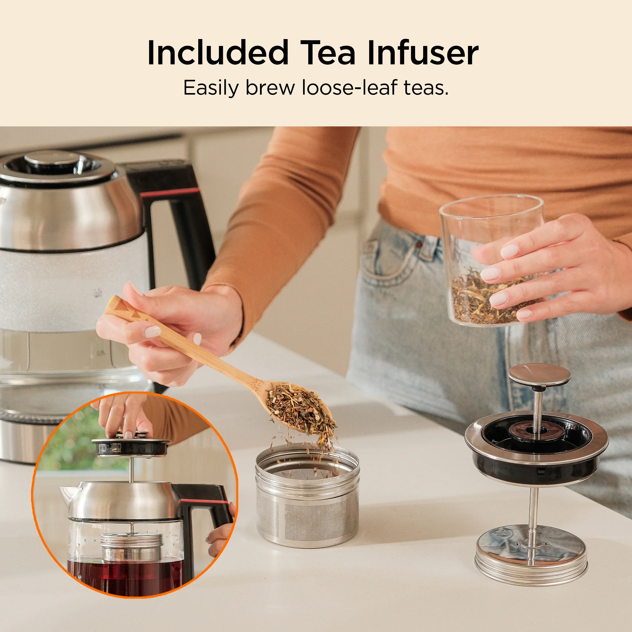 2025 Hervidor eléctrico de vidrio con infusor de té (CK-G170BS)