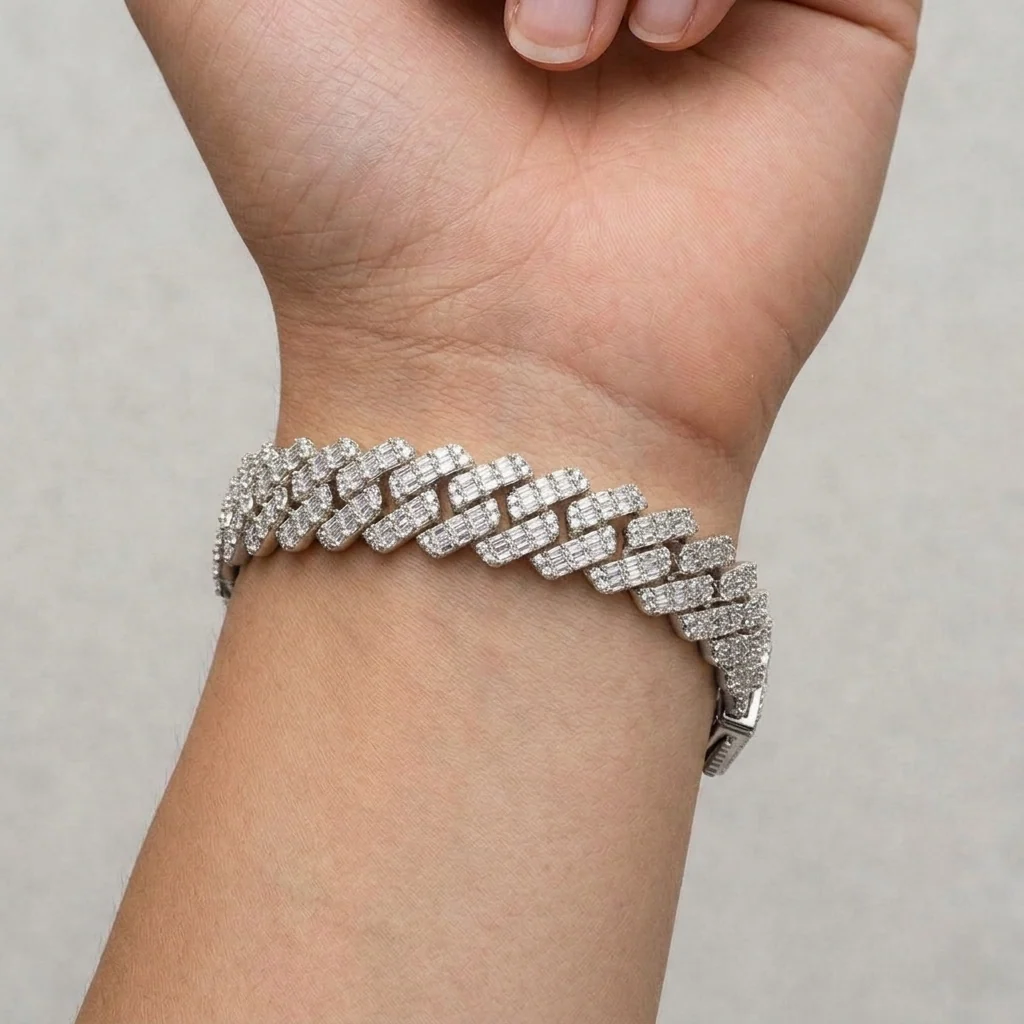 Big Daddy 12MM Cuban Baguette Diamond Silver Iced Out Bracelet