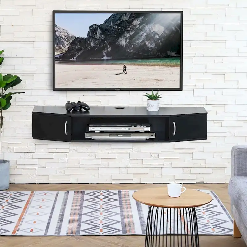 FITUEYES 43.3" Wall-Mounted Floating Media Console Desk with Storage Hutch