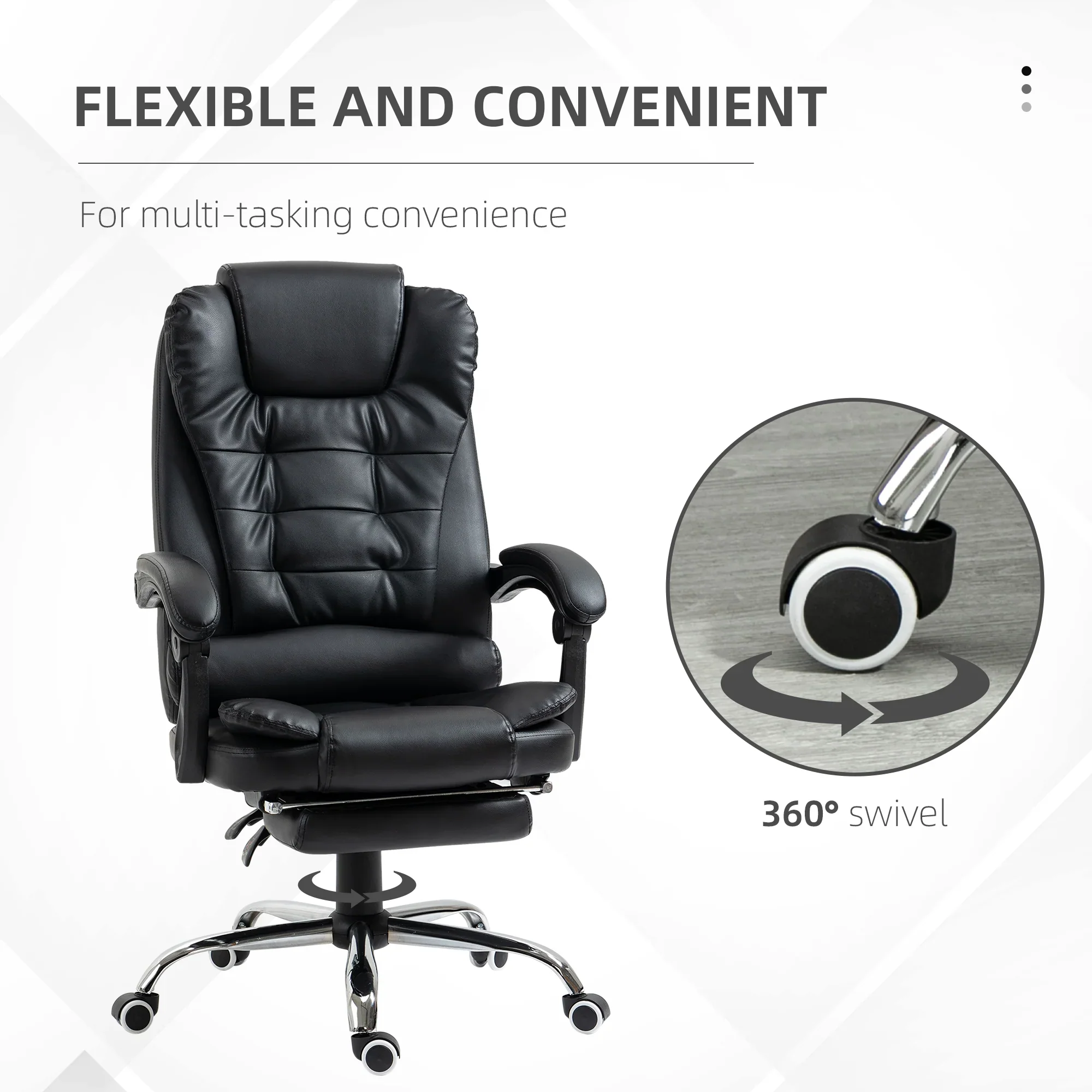 Silla de Oficina Ejecutiva, Sillón de Cuero PU con Respaldo Reclinable y Reposapiés, Negro