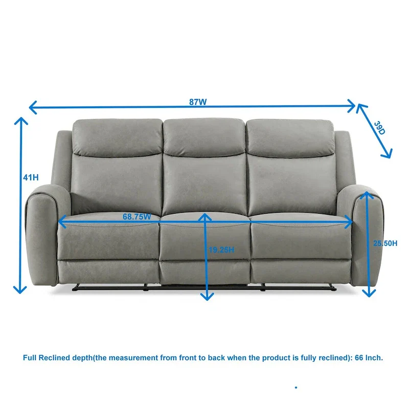 Roundhill Furniture Wesley 2-Piece Transitional Reclining Set, Gray