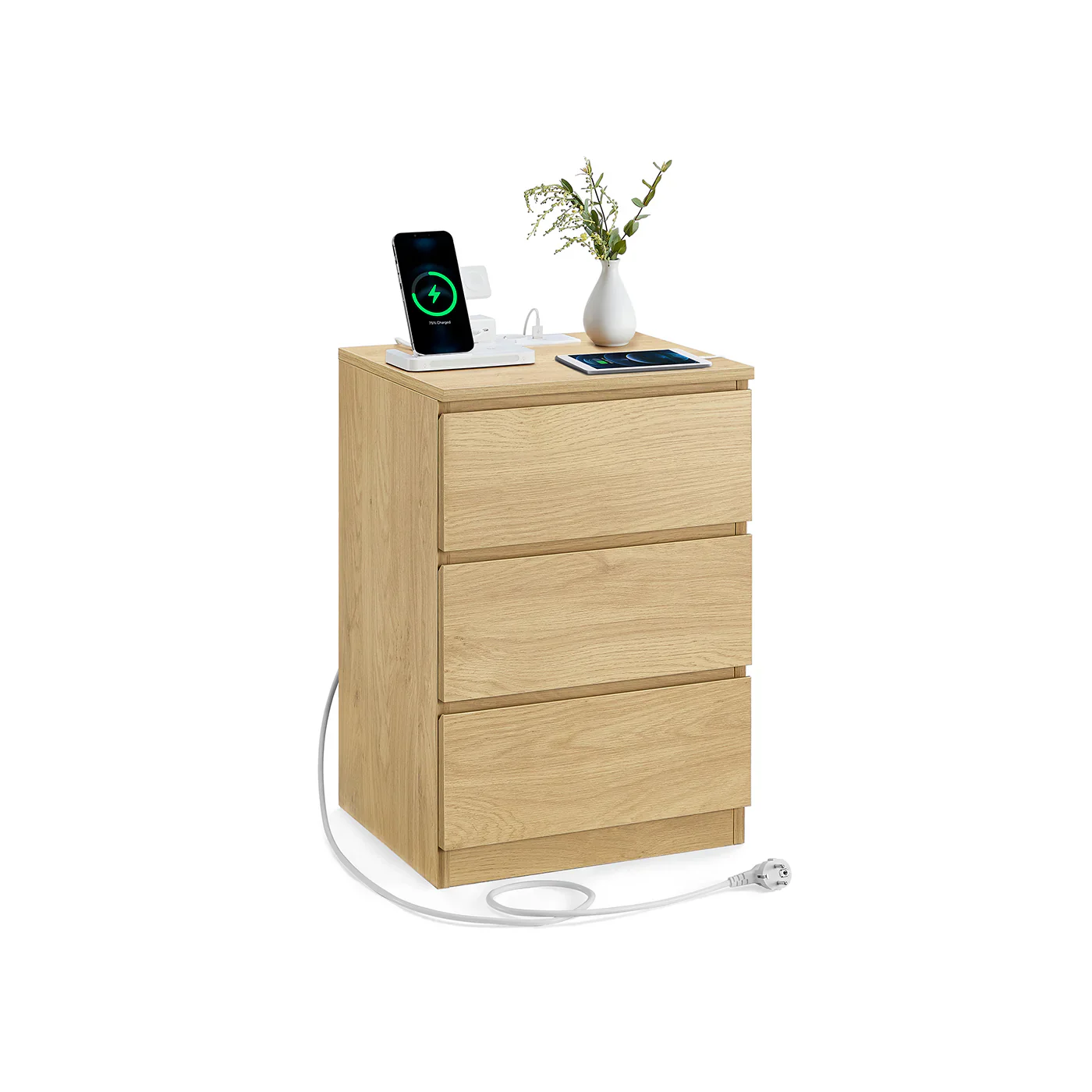 Mesita de Noche con Estación de Carga con Cajones Puertos USB