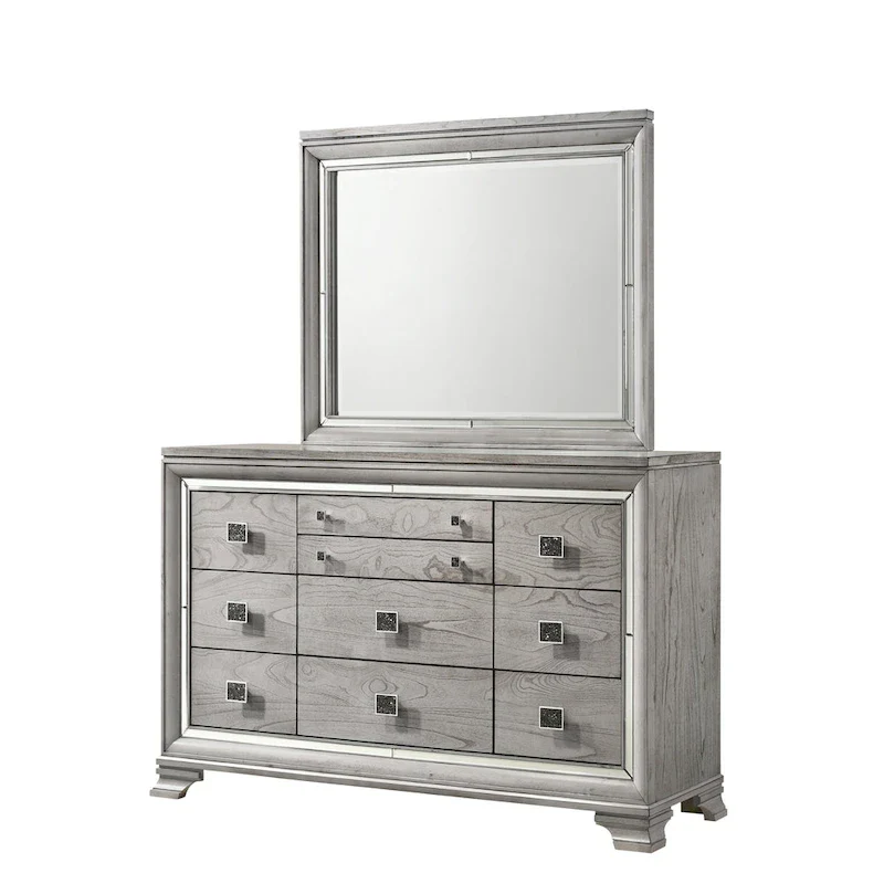 Evonne 6 Piece Gray LED Upholstered Panel Bedroom Set