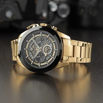 Maserati Traguardo Chronograph Black and Gold Skeleton Dial Gold Stainless Steel Men's Watch R8873612058