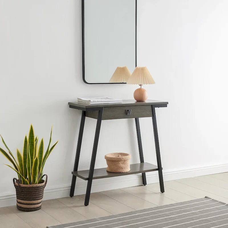 Leick Home Empiria Wooden Console Table with Drawer and Metal Frame