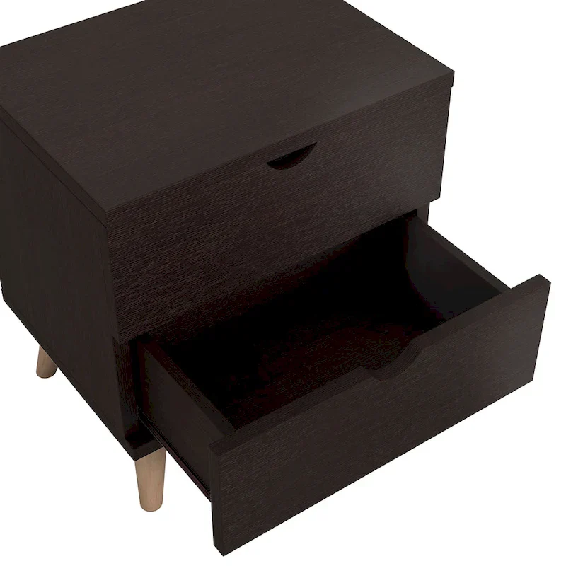 Denhour Mid-Century Modern Cappuccino 2-Drawer Nightstand - DH BASIC Collection