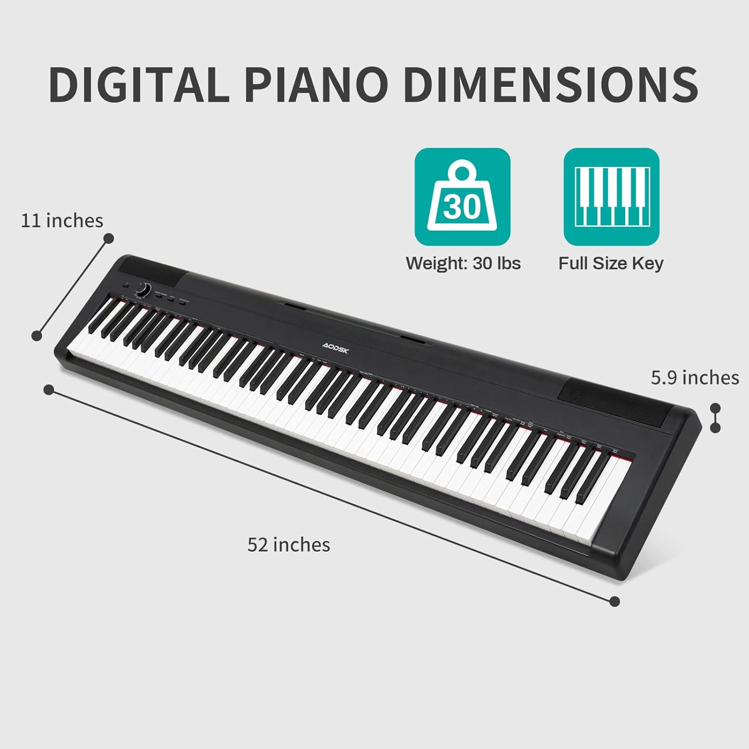 AODSK S-200 88-Key Weighted Digital Piano, Hammer Action, Black, with Sustain Pedal & Stereo Speakers