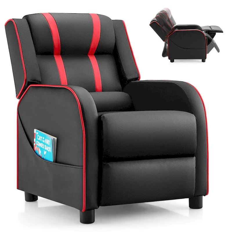 Gymax Kids Recliner Chair Ergonomic Leather Sofa Armchair w/Footrest