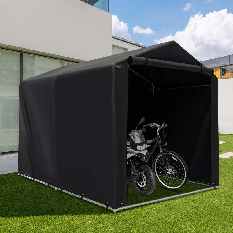 7 x 5.2 FT Outdoor Storage Shelter with Waterproof Cover, Heavy Duty Portable Storage Tent for Bikes, Garden Tools, Motorcycles