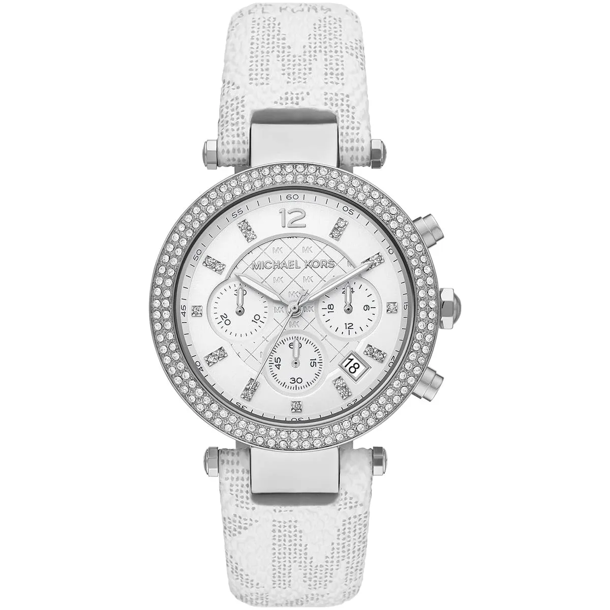 Michael Kors Parker Pavé Chronograph Silver Optic White PVC Women's Watch - MK7226