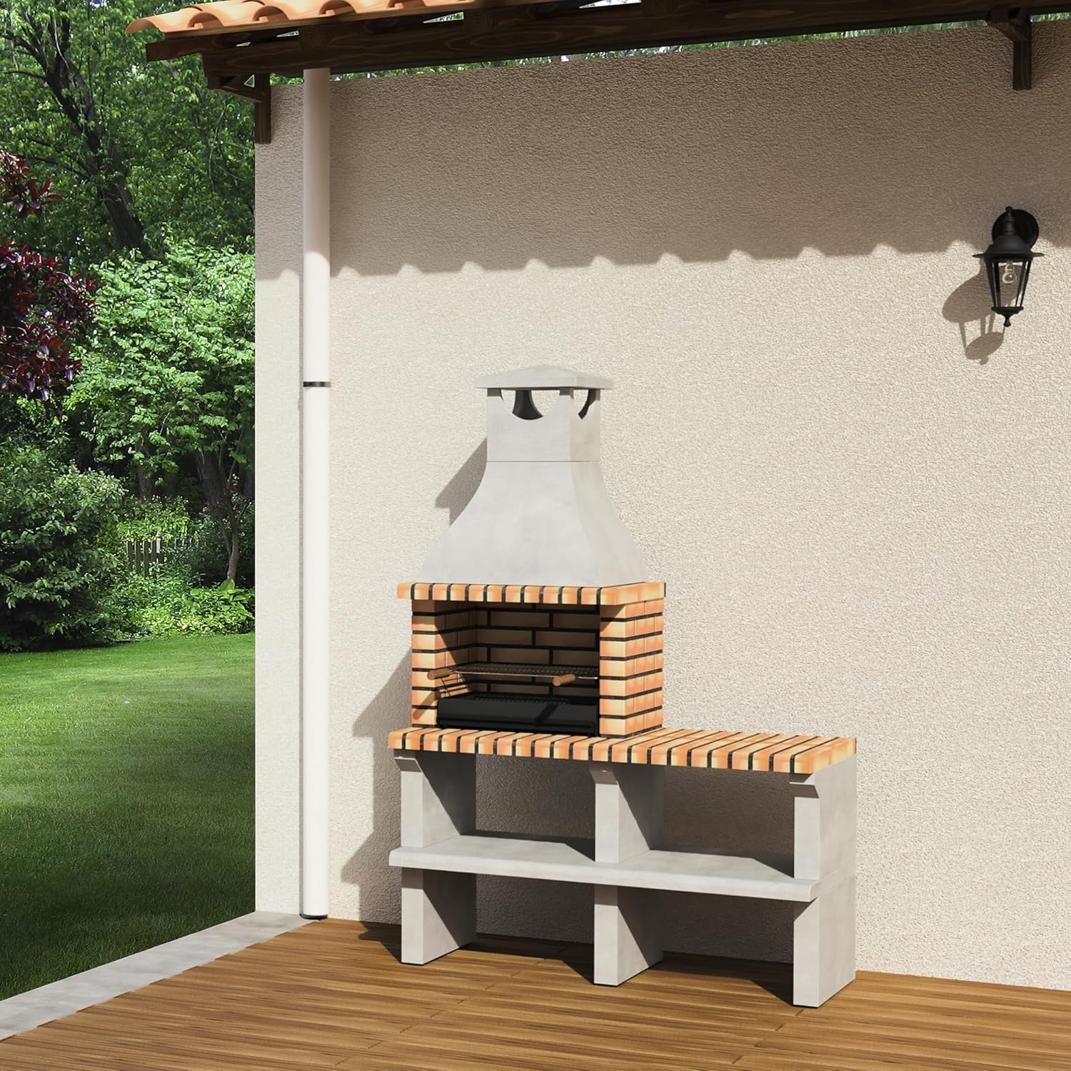 MOVELAR - Prefabricated Wood and Charcoal Barbecue Model Sines XL (Grey, Orange - 144 x 58 x 200 cm) REF: 3530/3 - Outdoor Kitchen for Garden or Patio
