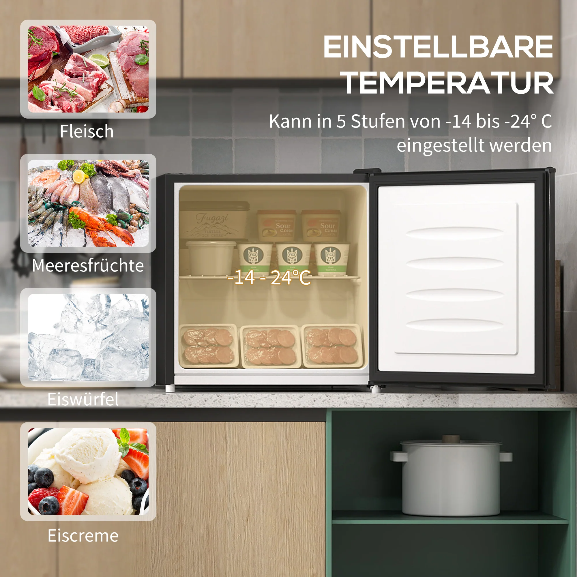 HOMCOM Mini-Vriezer 35 L Vriesbox Elektrisch Vrijstaand 45 W Mini Vriezer 47 x 44,2 x 48,8 cm Zwart