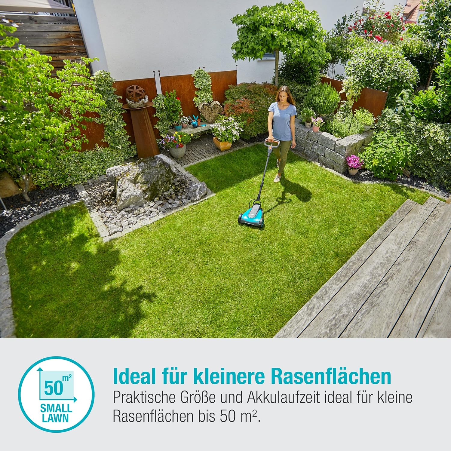 Gardena Akku-Rasenm?her HandyMower 22/18V P4A Ready-To-Use Set: Handrasenm?her, f��r Rasenfl?chen bis zu 50 m2, Schnitth?henverstellbar, inkl. 18V P4A Akku (14620-20)