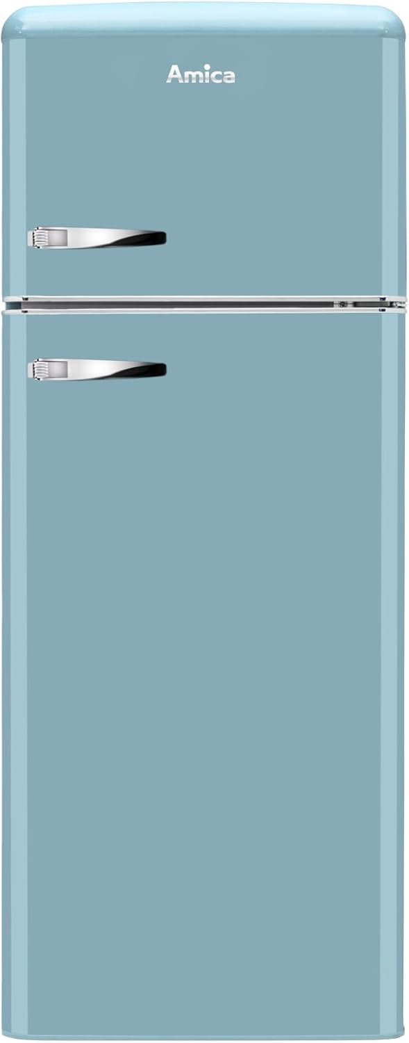 Amica KGC 15632 T Retro Kühl-/Gefrierkombination / Ice Blue (Türkis) / 144cm (H) x 55cm (B) x 62cm (T) / Retro-Design / Kühlschrank mit Gefrierfach