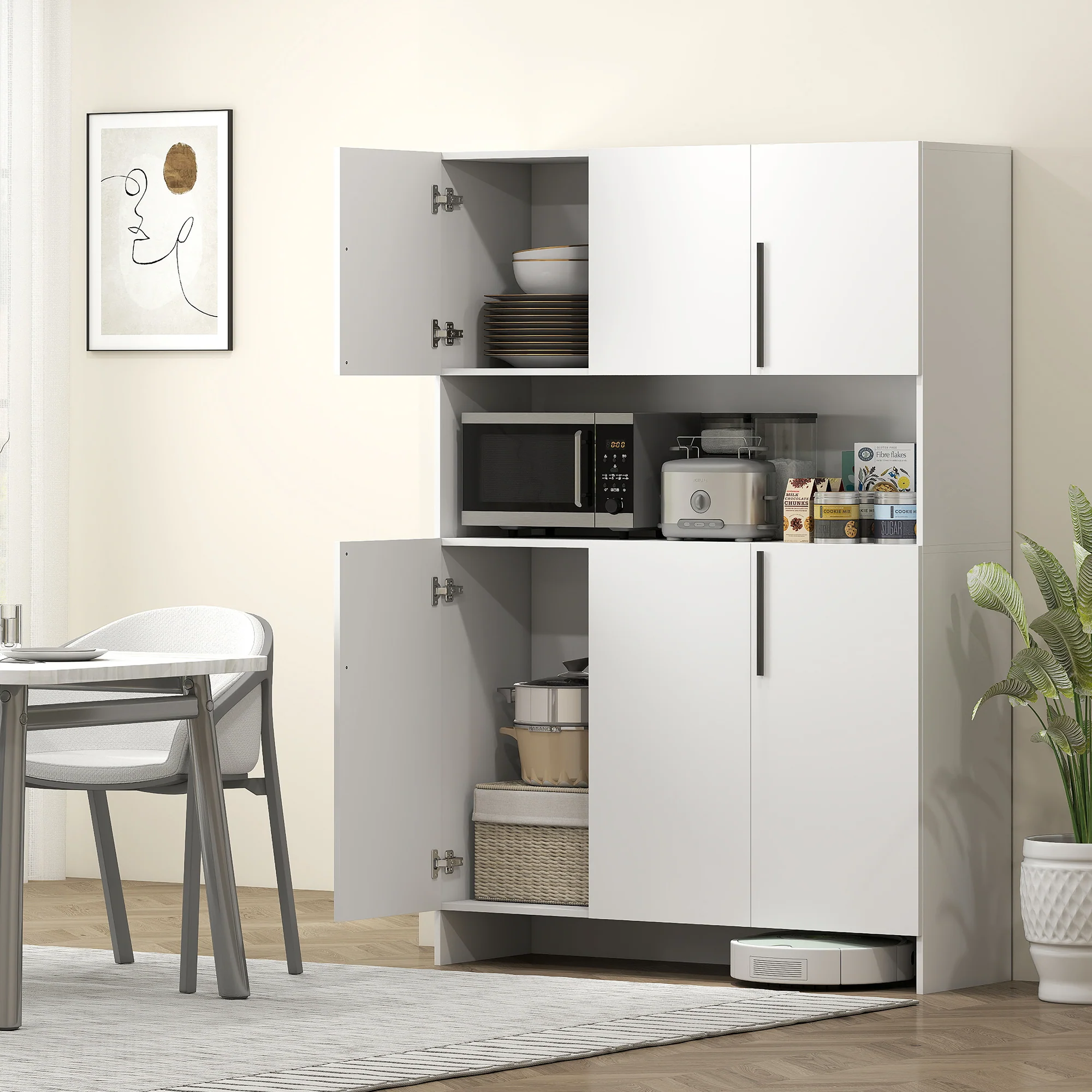 HOMCOM Keukenkast, 4 Kasten, 6 Deuren, 12 Scharnieren, Werkblad, Spaanplaat, Wit