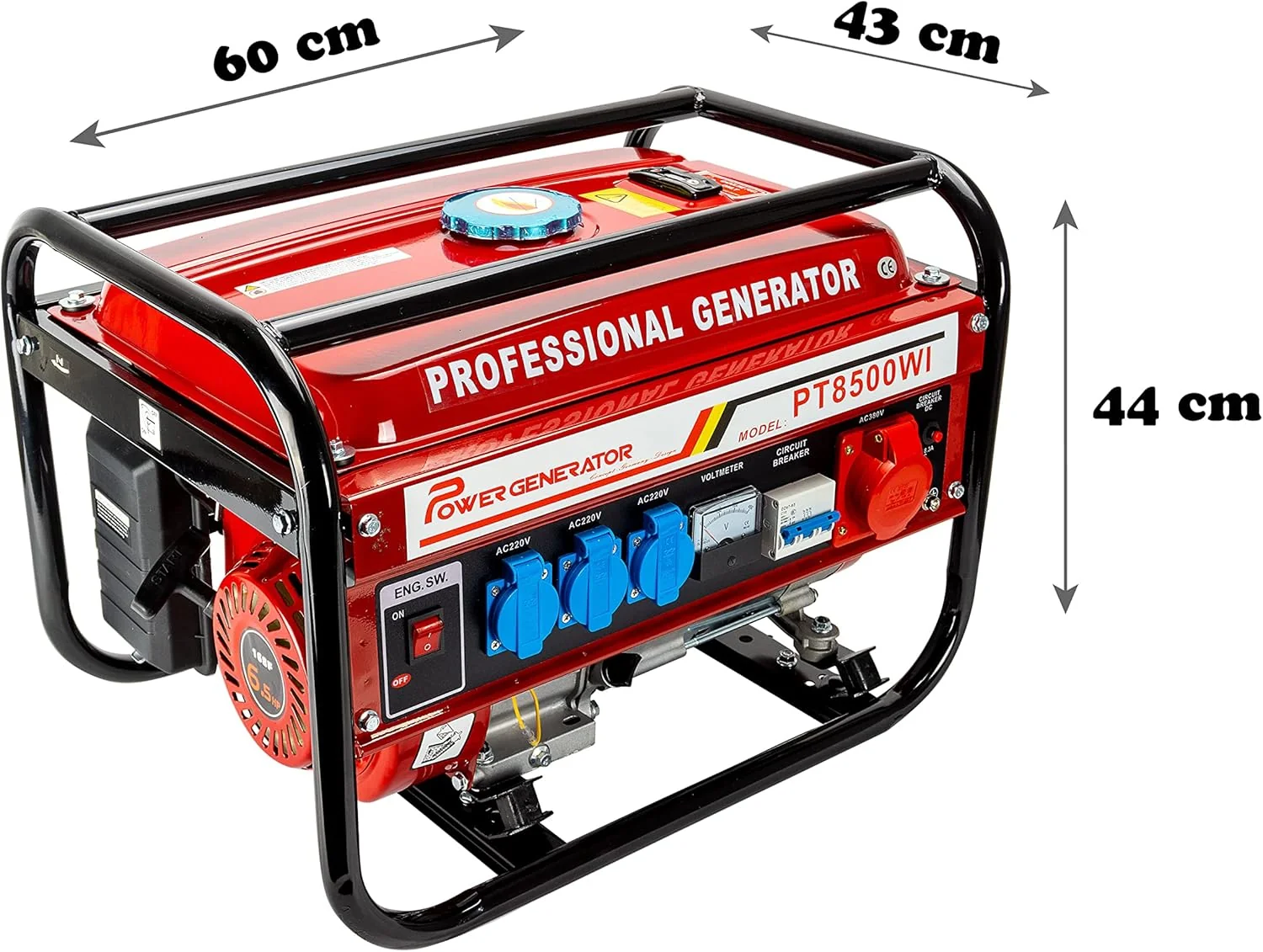 2026 Stromgenerator mit Benzin | Stromerzeuger mit Zubehör | Notstromaggregat leise | 5 Steckdosen 3x 230V / 1x 400V / 1x 12 V | 6,5 PS (Stromgenerator mit Zugstarter)