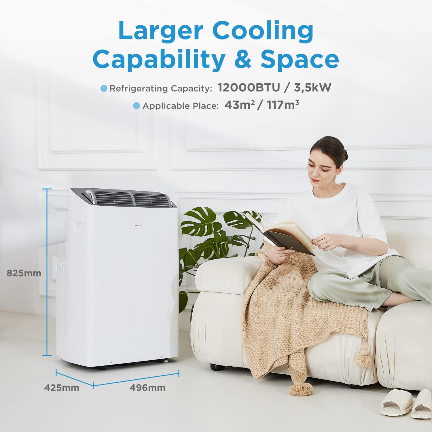 Midea Mobiles Klimagerät Silent Cool 26 Pro WF, 9000 BTU 2,6kW, Kühlen&Ventilieren&Entfeuchten, Raumgröße bis 88m³(33㎡), APP-Steuerung/Alexa/Google Home/IFTTT, Mobile Klimaanlage mit Abluftschlauch