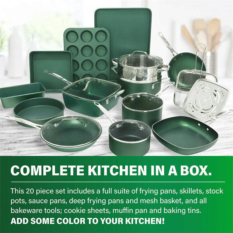 Diamond-Infused 20-Piece Non-Stick Cookware Set with Baking Kit – Healthy, PFOA-Free, Dishwasher Safe