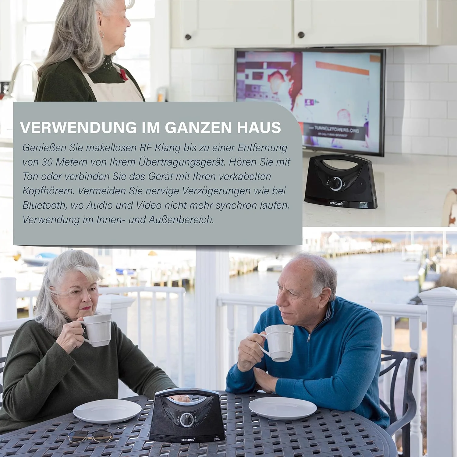 SEREONIC Draagbare Draadloze TV Luidsprekers voor Smart TV �C Ideale Luidspreker voor Televisies zonder Dreunend Geluid �C Draadloze TV Luidspreker voor Slechthorenden en Senioren �C Bereik 30 m