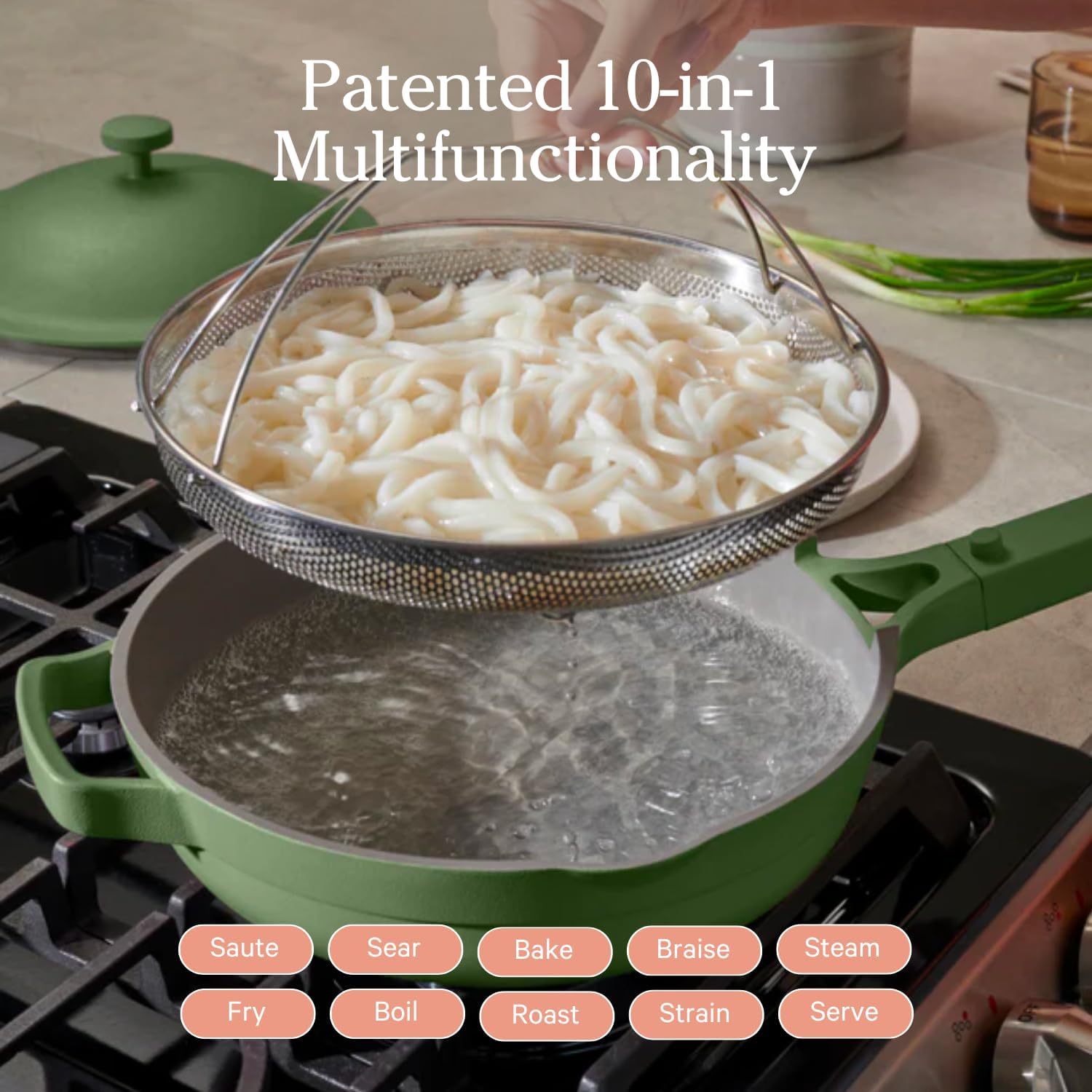 10.5-Inch Ceramic Nonstick Skillet Pan, Toxin-Free with Stainless Steel Handle, Oven Safe Sage