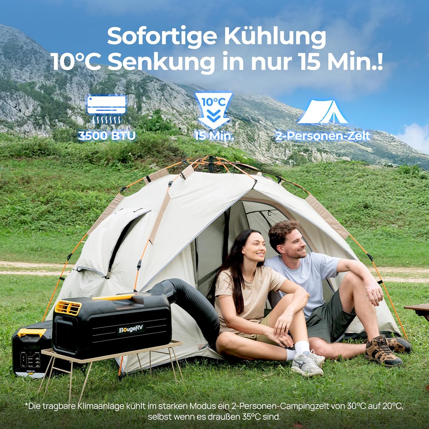 Aire acondicionado portátil BougeRV 2026 PC35, 3500 BTU, unidad de aire acondicionado 5 en 1 con aplicación, compacto con asa, CA 100V-240V, aire acondicionado de camping para autocaravanas, tiendas de campaña, camiones y furgonetas