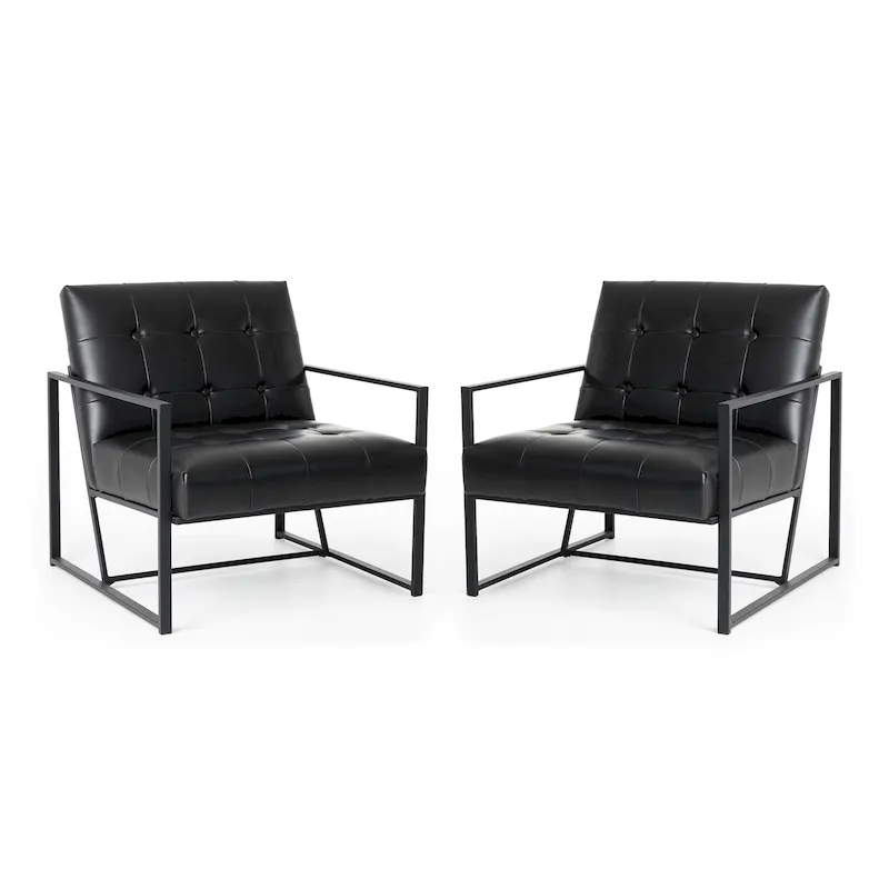 Glitzhome Set of 2 Mid-Century Tufted Accent Chairs in 29.25W PU Leather