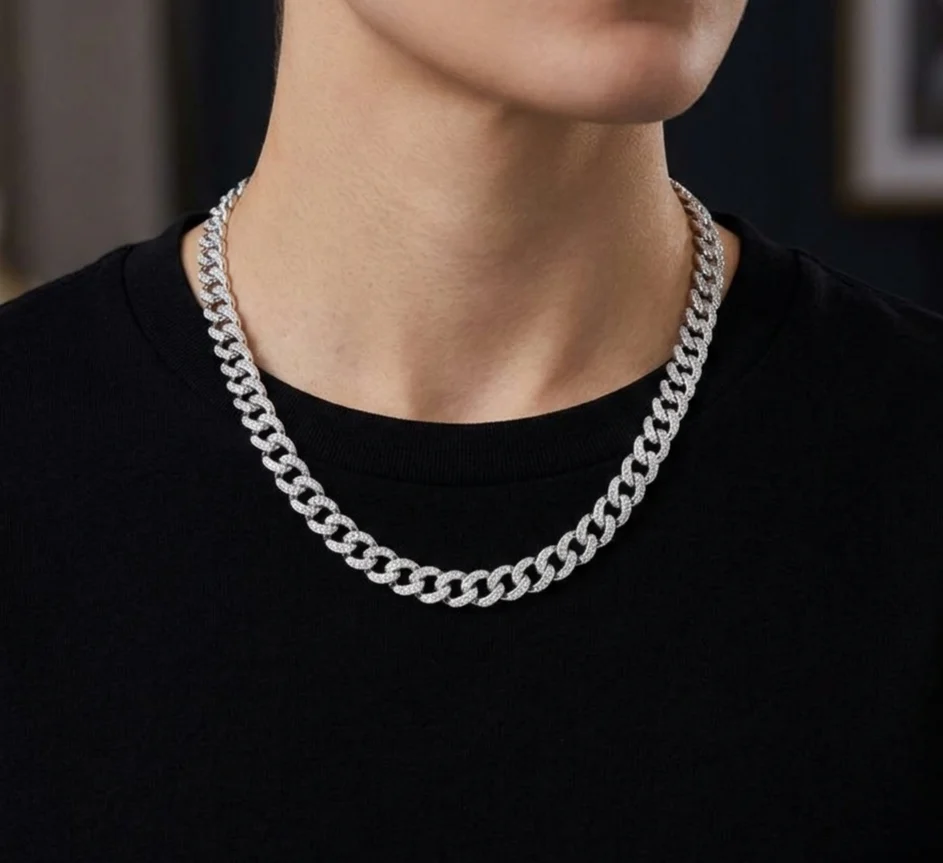 Big Daddy 8MM Iced Curb Cuban Silver Chain