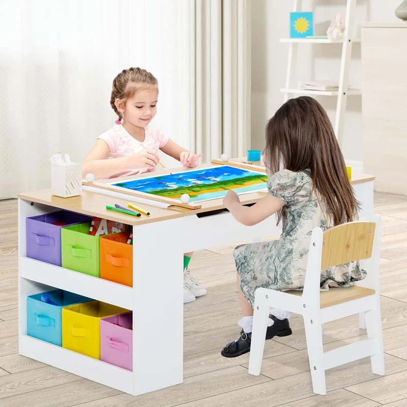 Eletriclife 2 in 1 Toddler Craft Play Wood Activity Desk with 2 Chairs