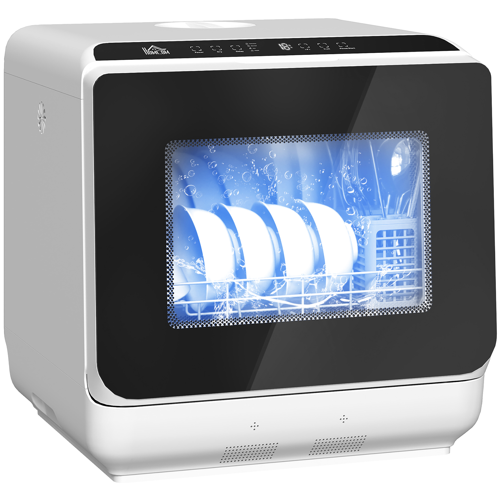 Tafelvaatwasser, Mini-Vaatwasser met 6-Liter-tank, 5 Programma's, LED-display, Droogfunctie, Wit