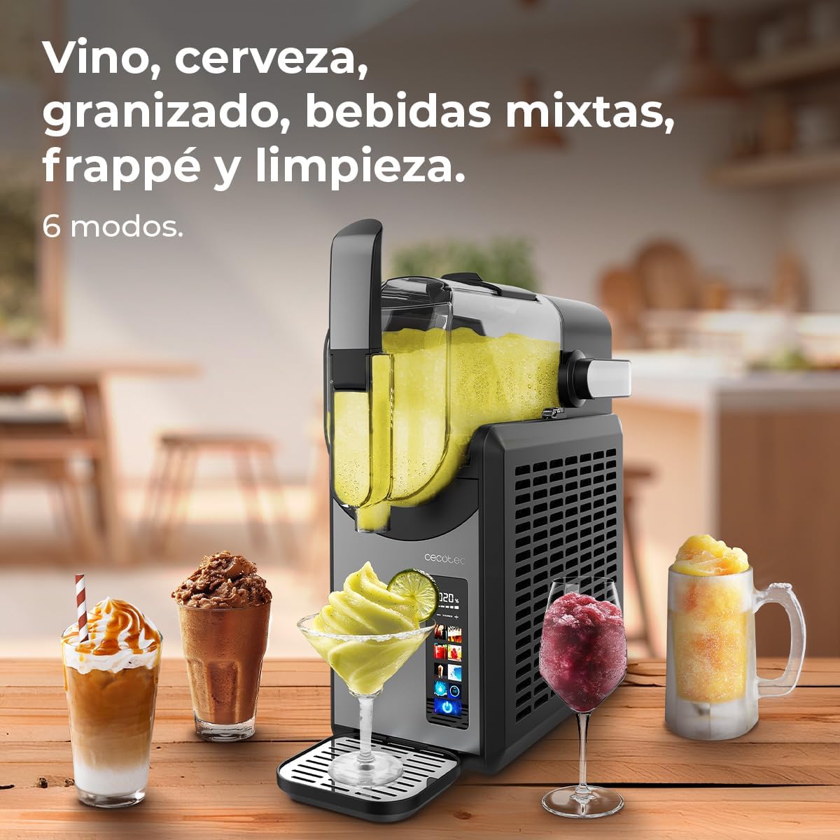 Cecotec 2.6L Twist&Ice 2600 Ice Slushy Machine 2.6L 220W, Drinks in 15-60mins, 1.9L for Ingredients, Touch Control, 6 Modes, Adaptable Cooling, Ergonomic Design, Dripless Nozzle