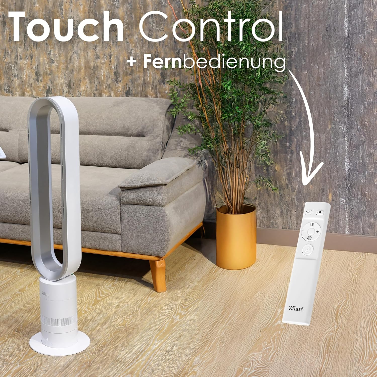 Zilan Turmventilator energiesparender BLDC Motor mit Fernbedienung Ventilator energiesparend oszillierend sehr leise Design Standventilator 10 Stufen S?ulenventilator mit K��hlung Tower Fan