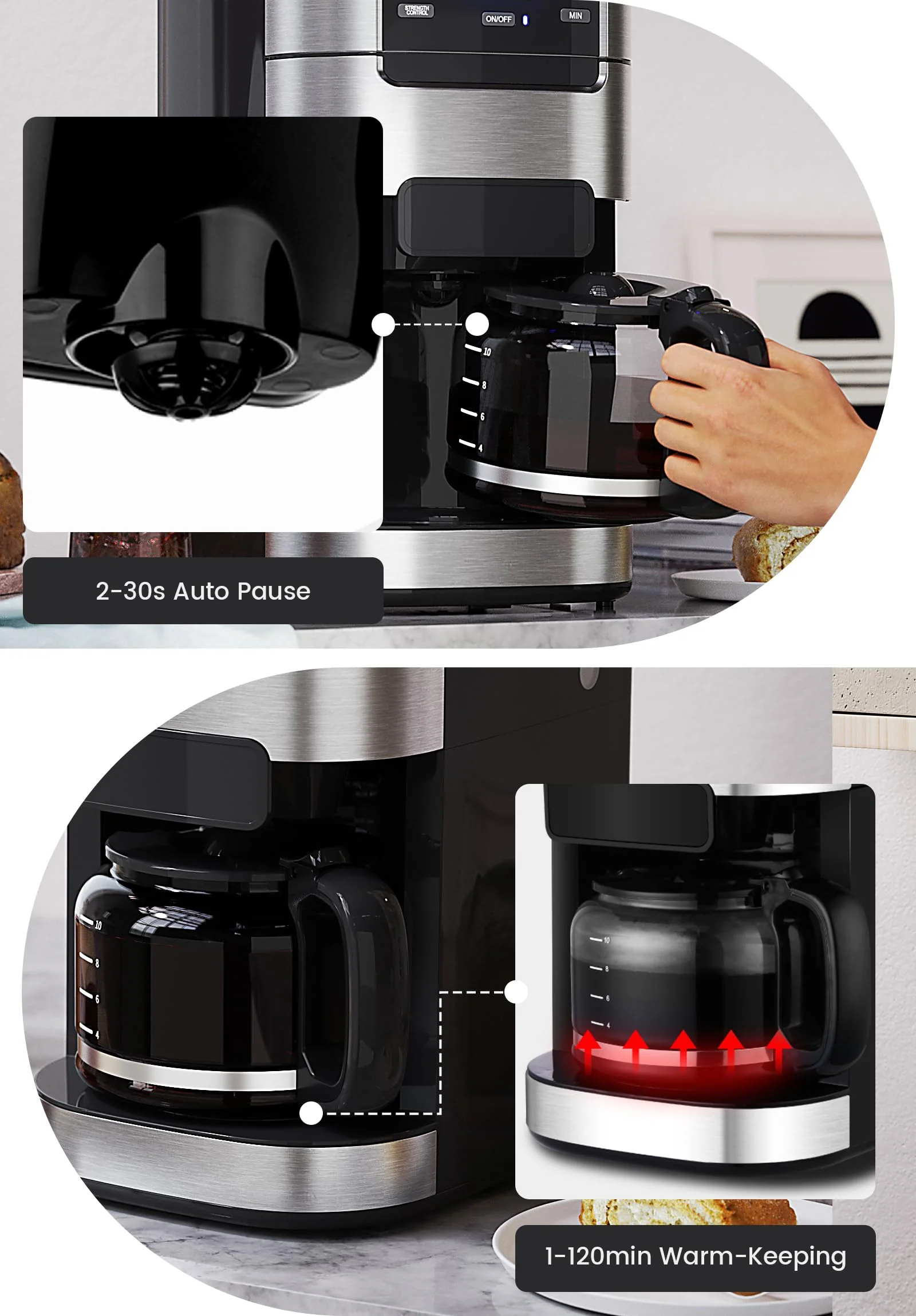 Gevi 10-Cup Coffee Maker with Built-in Grinder