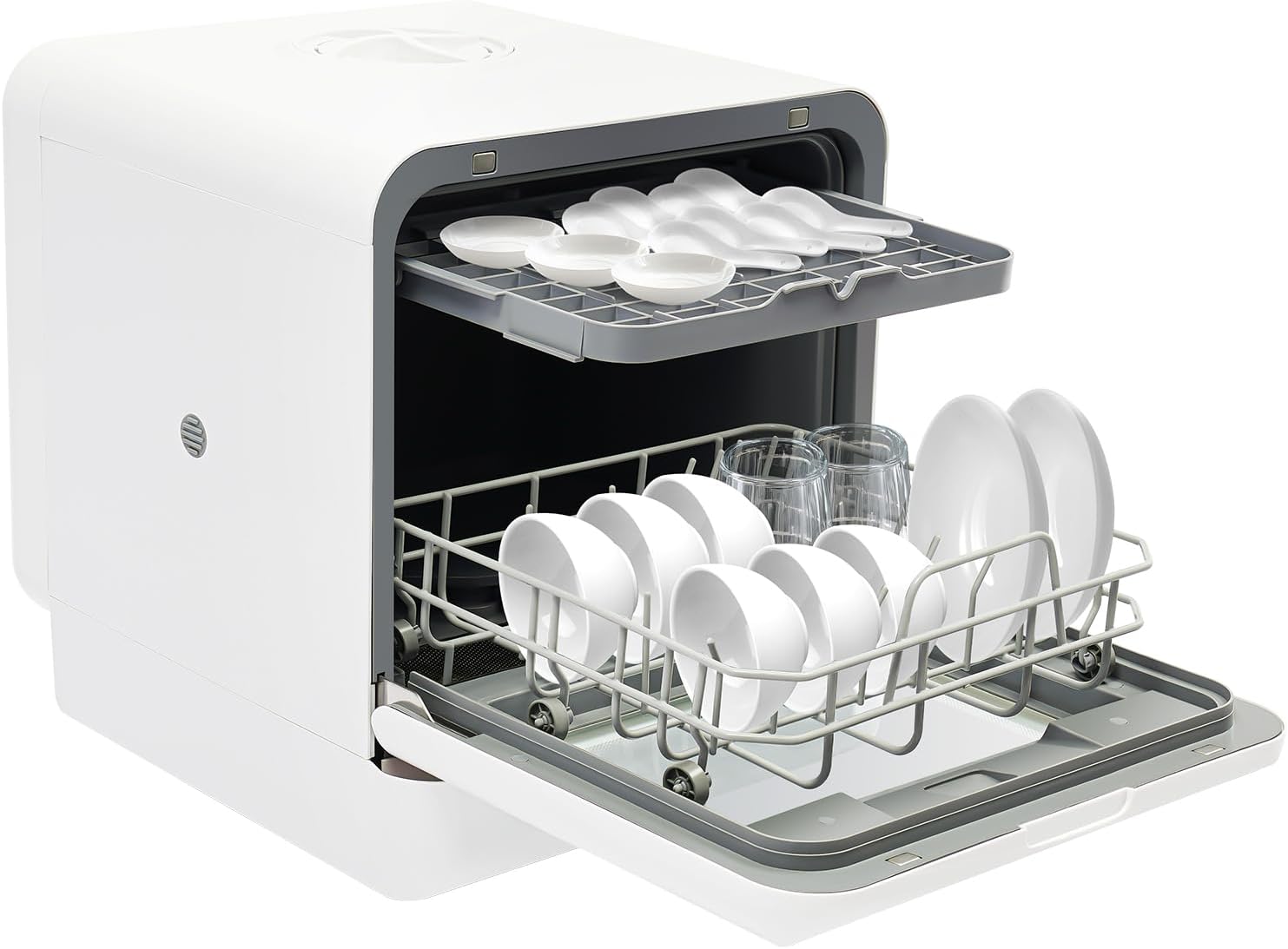 Mini lavavajillas, lavavajillas de mesa para 4-6 personas, lavavajillas de mesa energéticamente eficiente con 4 programas, secado por aire caliente y antibacterial 72 h, blanco