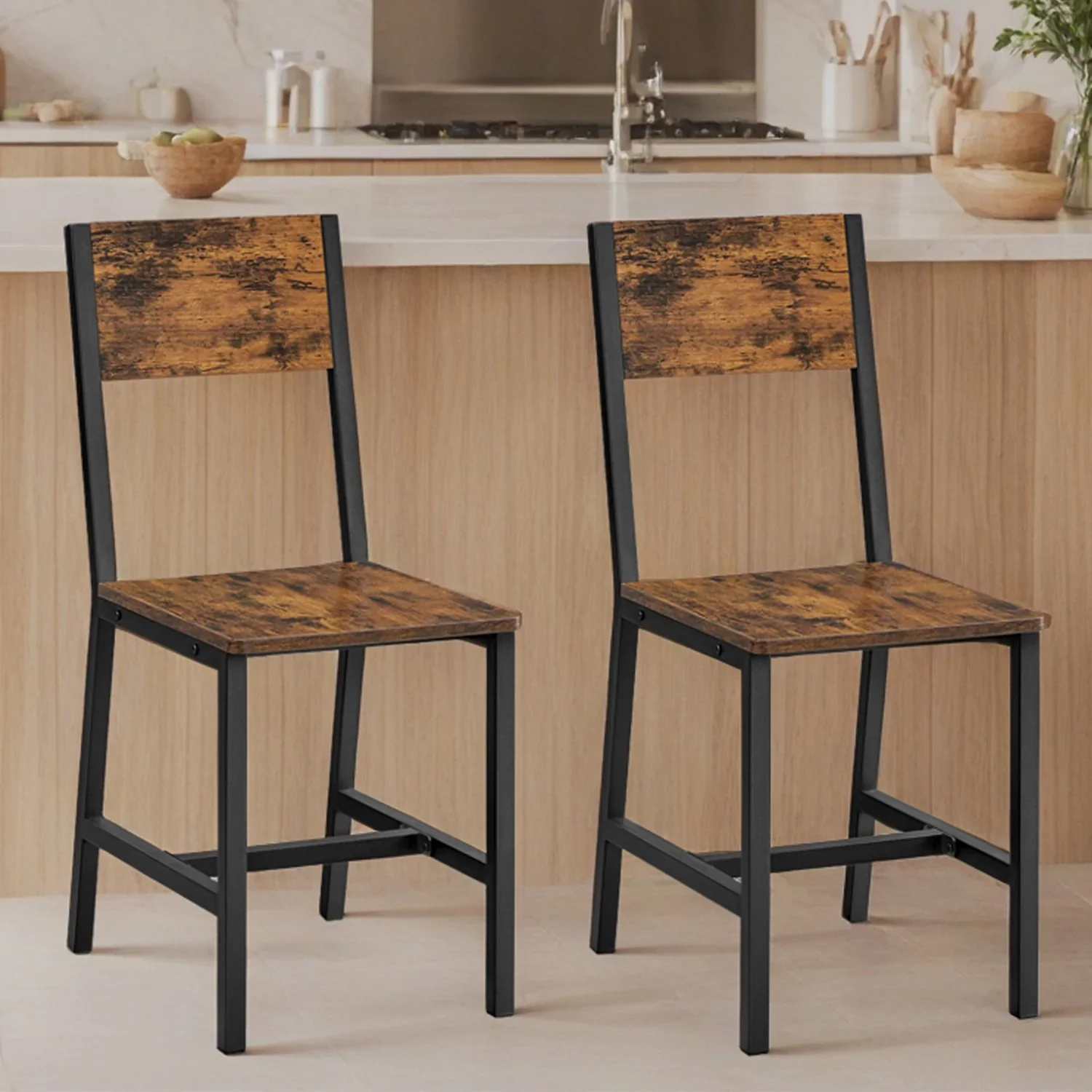 2025 Juego de 2 sillas de comedor VASAGLE con estructura de metal, estilo industrial, color marrón vintage y negro