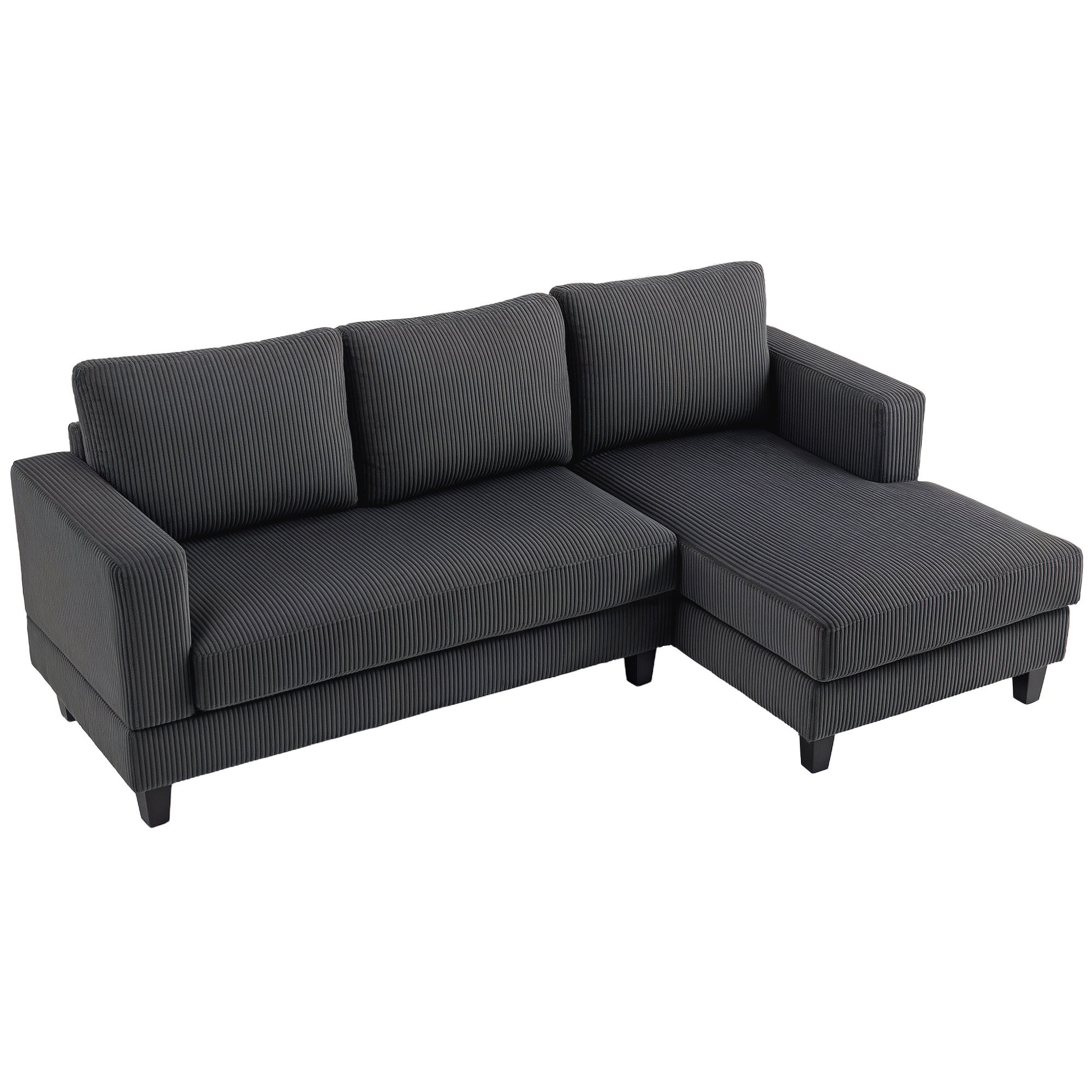 Hoekbank, L-vormige 3-zitsbank met Chaise Longue, Houtconstructie, 8 Poten, Corduroy Stof, Schuimstofbekleding, Grijs