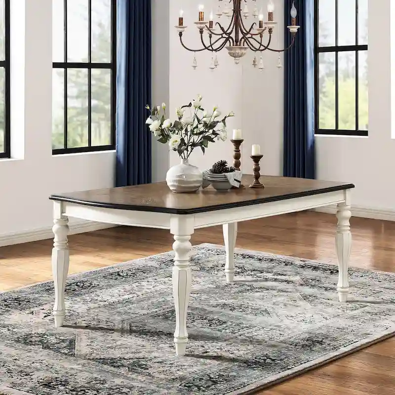 Roundhill Furniture Belleza French Country Dining Table in Antique White and Weathered Oak