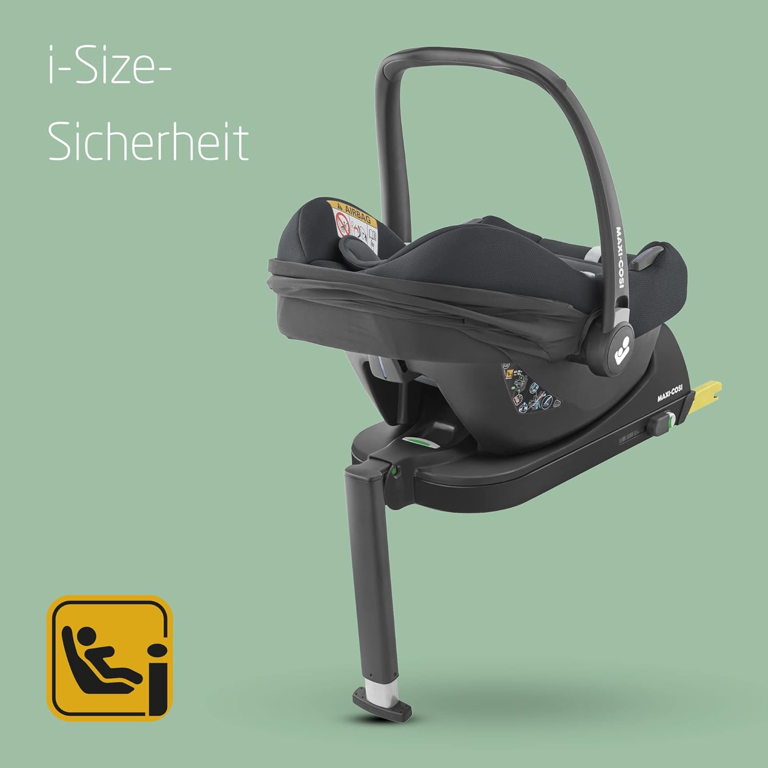 Maxi-Cosi CabrioFix i-Size, Babyschale, 0–12 Monate, max. 12 kg, leichter i-Size Kindersitz (3,2 kg), Sonnenverdeck, gepolsterter Sitz, für viele Maxi-Cosi Kinderwagen, Essential Green
