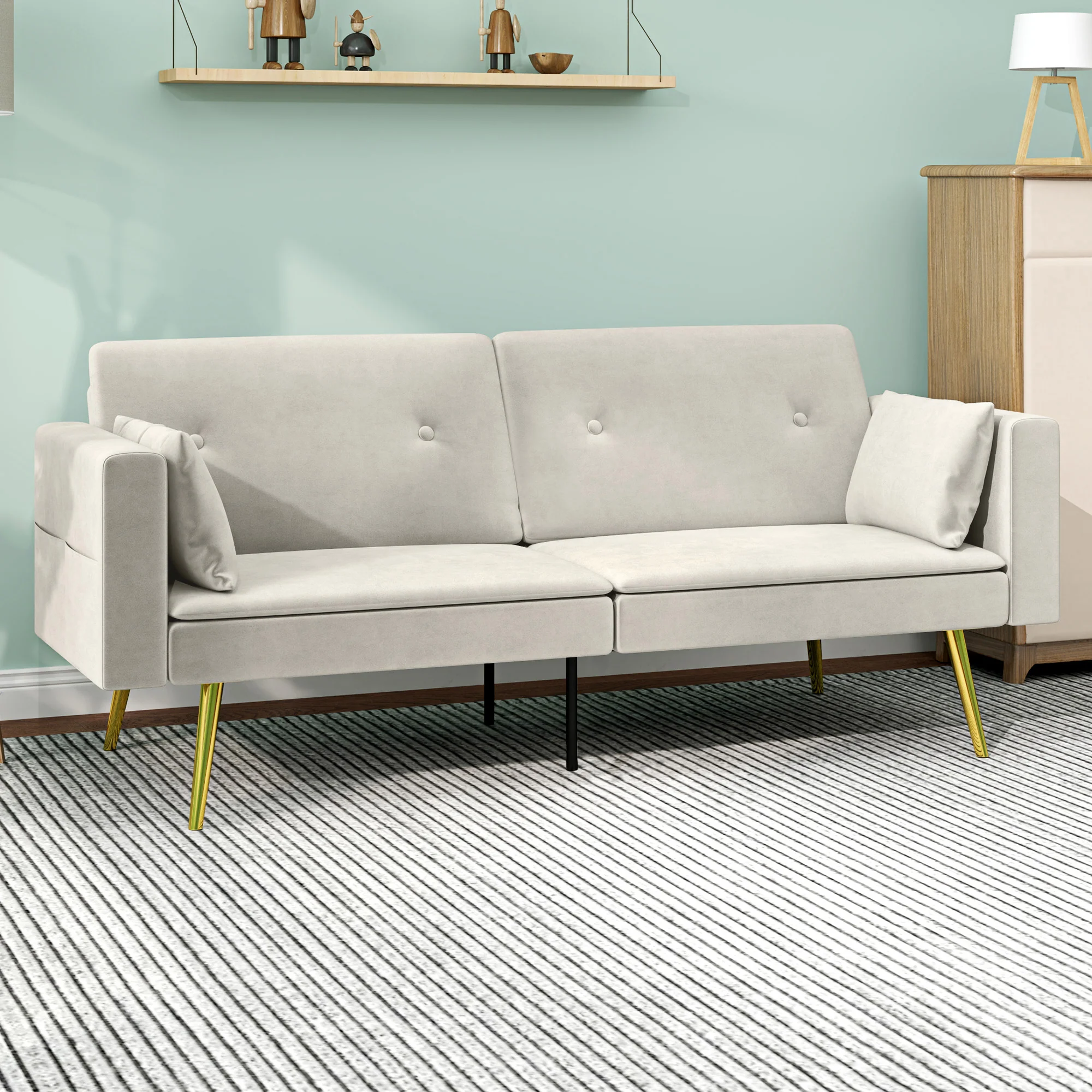 HOMCOM Schlafsofa 2-Sitzer mit 3-fach verstellbarer Rückenlehne, Seitentasche