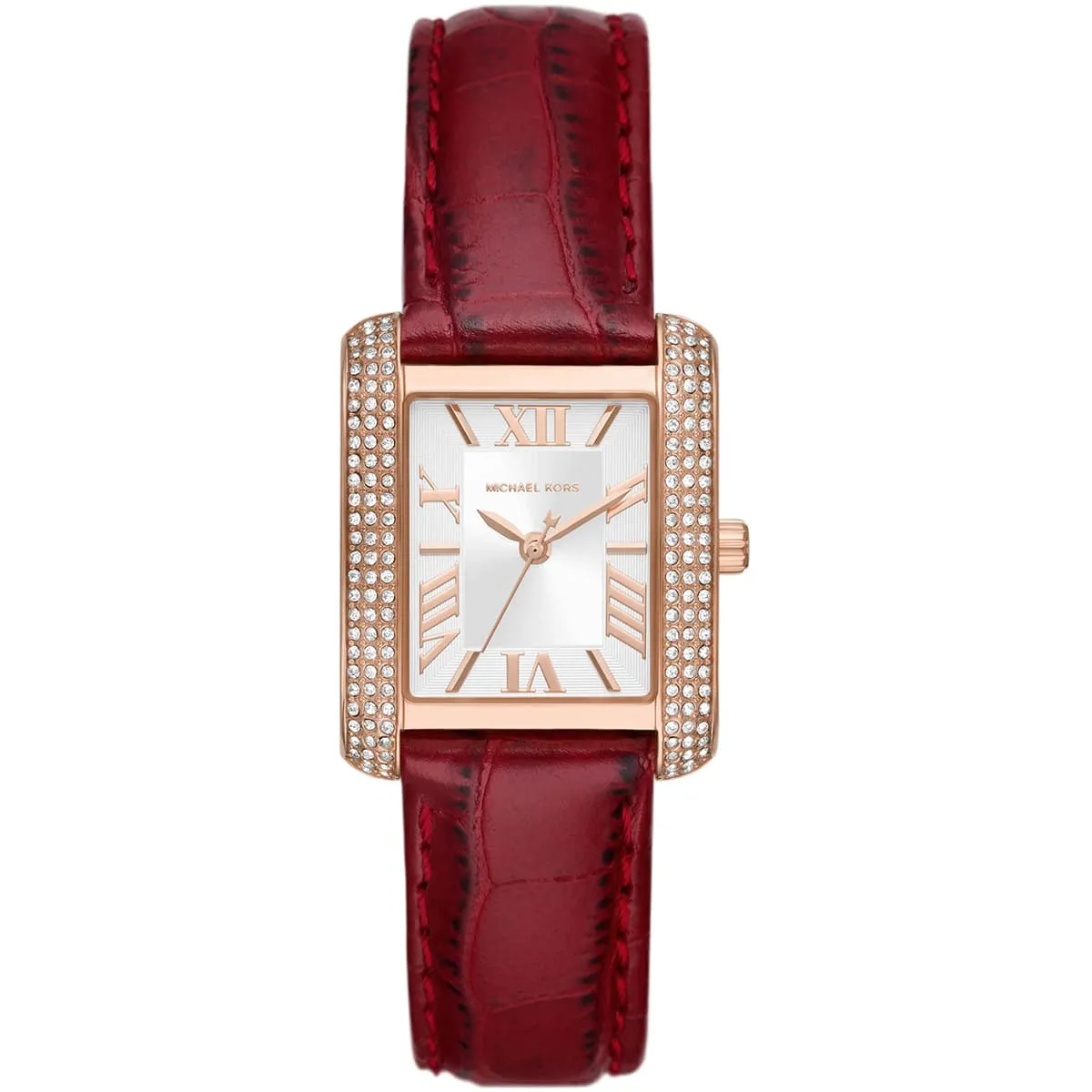 Michael Kors Emery Three-Hand Rectangular Red Genuine Leather Women's Watch - MK4689