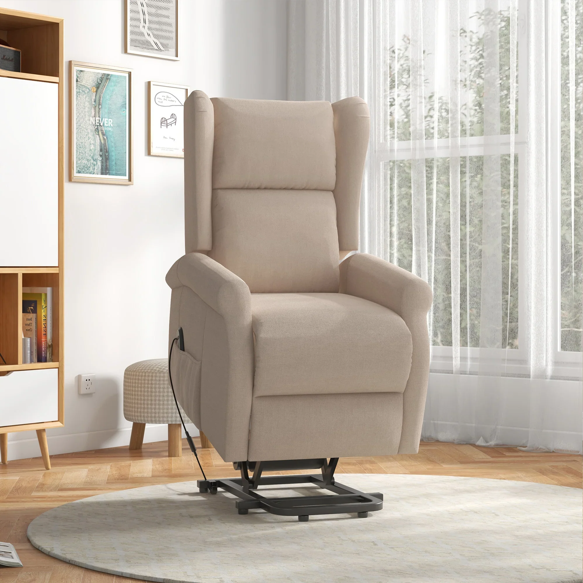 HOMCOM Elektrische sta-opstoel relaxfauteuil traploos verstelbaar cr��mewit