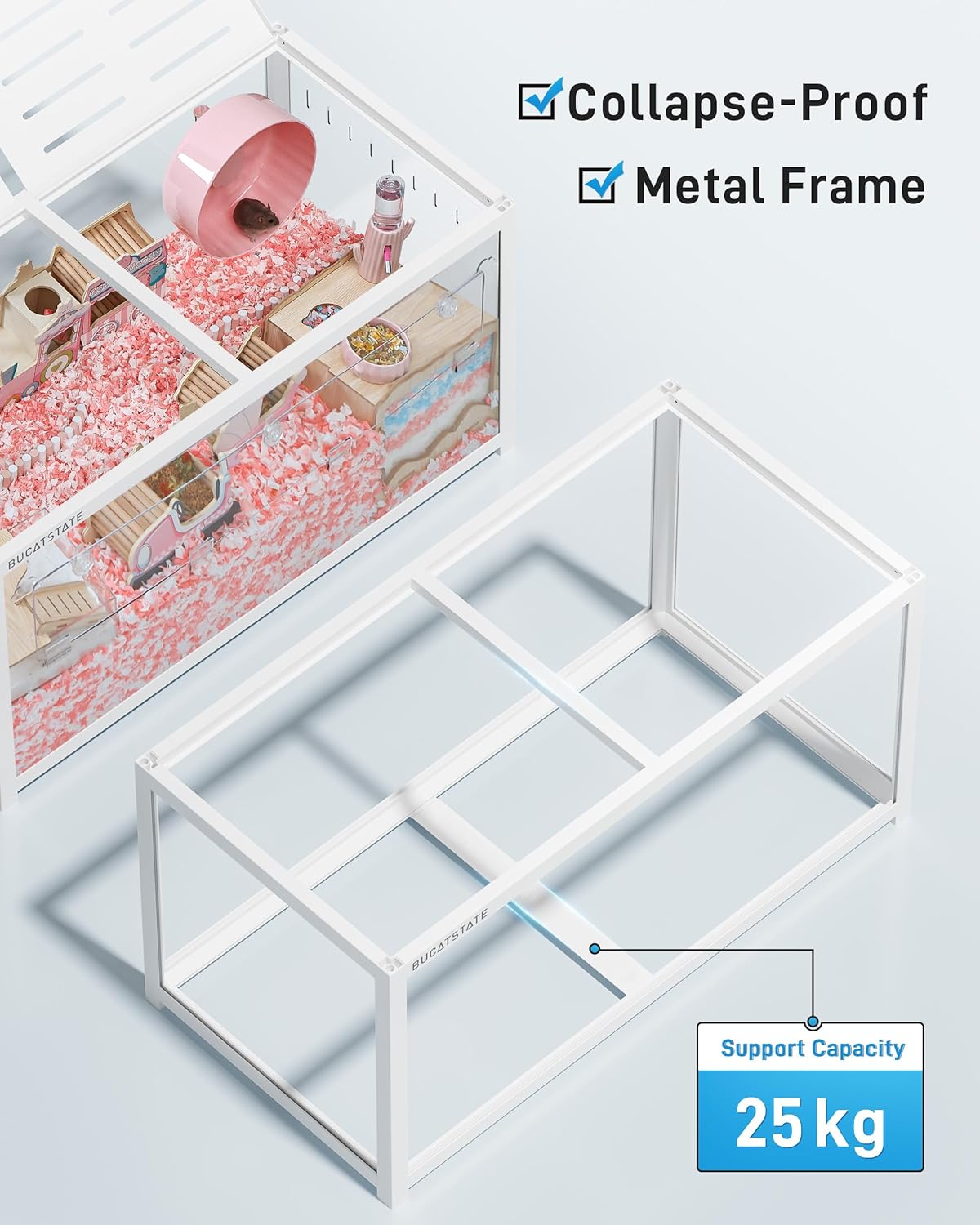 BUCATSTATE Hamsterkäfig 3,0: Metall Rattenkäfig Kleintierkäfig Groß Stapelbar mit Einfacher Montage 120L x 60W x 62H cm für Nager, Mäuse, Zwerghamster (0,72m², Weiß)